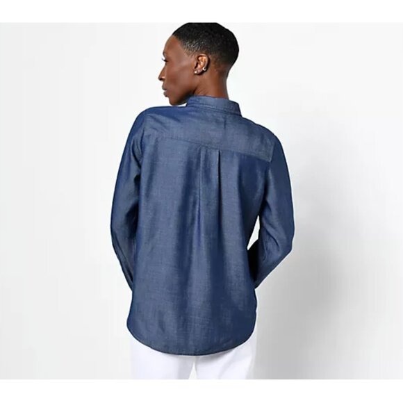 Encore Idina Menzel ~ Shirt Button Front Long Sleeve Denim M Indigo Blue A508782 - Picture 2 of 5
